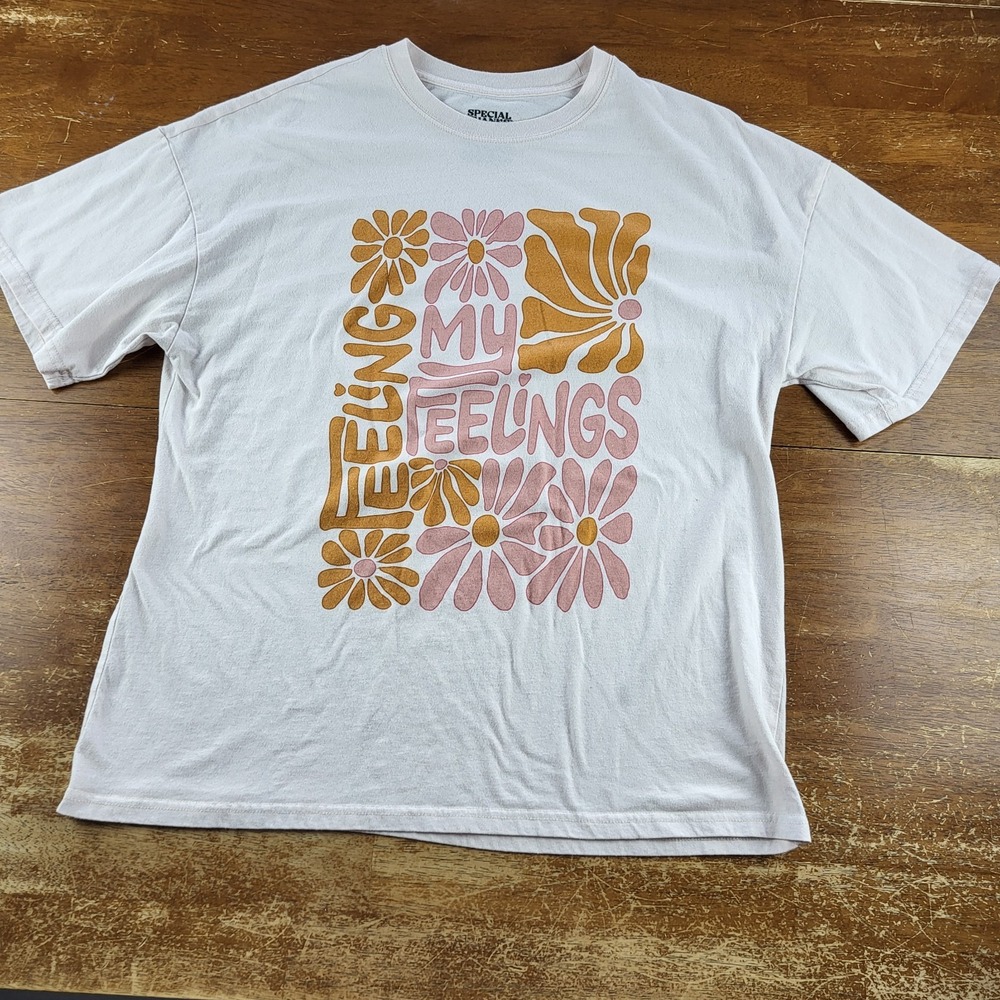 Special Thanks My Feelings Graphic Women's Oversized T-Shirt Pink Size Small